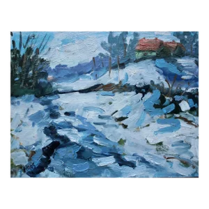 Winter Along the Creek, Contemporary Landscape Oil Painting