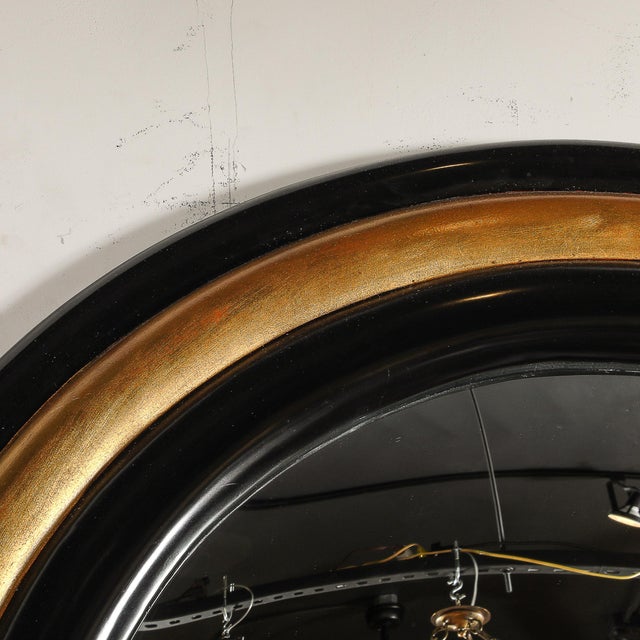 Mid-Century Modernist Gilt & Black Lacquered Convex Mirror by Karl Springer For Sale In New York - Image 6 of 8