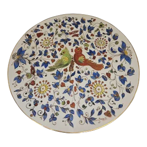 Antique Ornate Handpainted Green, Red Birds Porcelain China Plate, Signed