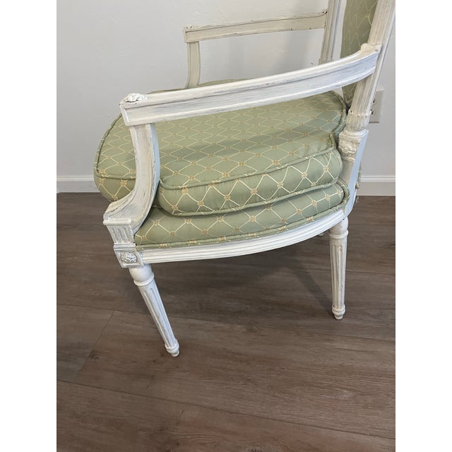 19th Century Louis XVI-style Distressed White Frame Arm Chair For Sale - Image 10 of 12