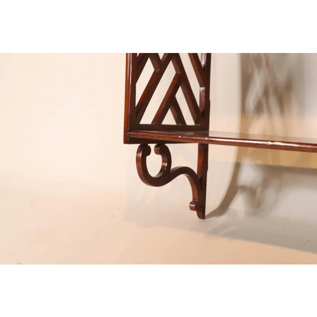 Chinoiserie Antique Period 18th Century George III Chinese Chippendale Mahogany Wall Shelf With Open Fretwork For Sale - Image 3 of 11