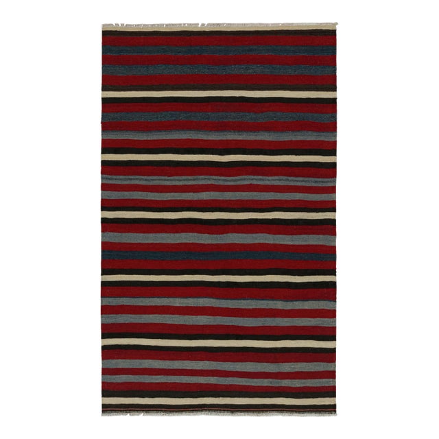 Rug & Kilim’s Afghan Tribal Kilim Rug in Red With Geometric Striped Patterns For Sale