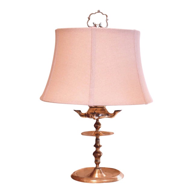 Antique Continental Brass Oil Lamp For Sale