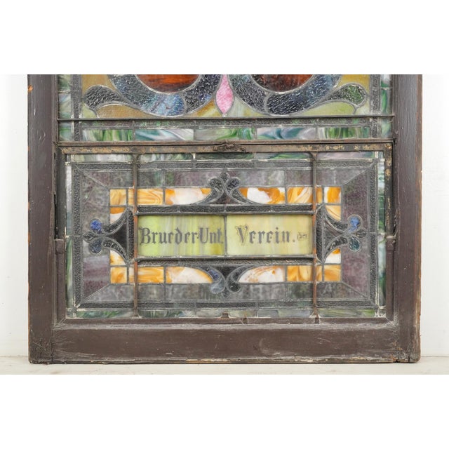 Wood 1900s Rectangular Leaded Stained Glass Church Window For Sale - Image 7 of 12