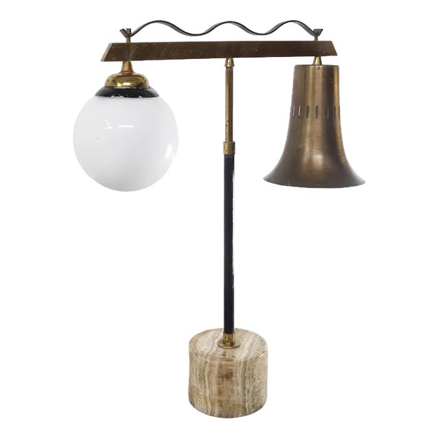Vintage Italian Brass and Marble Table Lamp, 1950s For Sale