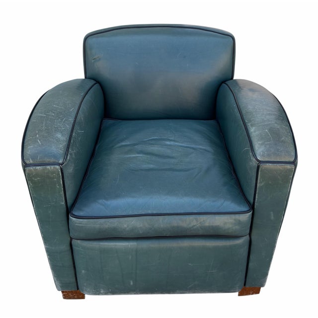 1990s Thomas Callaway Art Deco Leather Club Chair 1 of 2 For Sale - Image 5 of 6