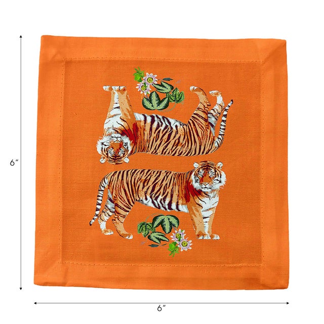 Tiger Seeing Double Cotton Sateen Cocktail Napkins, Set of 4 For Sale - Image 4 of 6