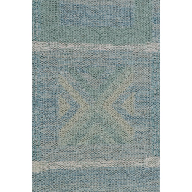 Rug & Kilim’s Scandinavian Style Kilim in Seafoam, Teal & Gray Geometric Pattern - 12x15 For Sale In New York - Image 6 of 7