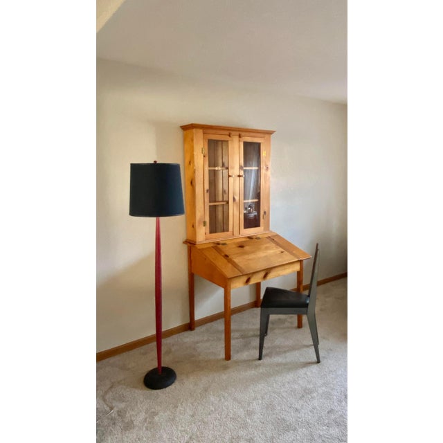 Wood Slim Profile 1970s Shaker Style Pine Desk and Hutch + Glass Doors, 2 Pieces For Sale - Image 7 of 14