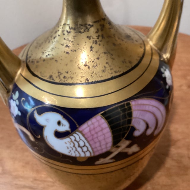 Early 20th Century Ceramic Amphora Vase Hand Painted Gold Color Body and Bird Motif For Sale - Image 9 of 12