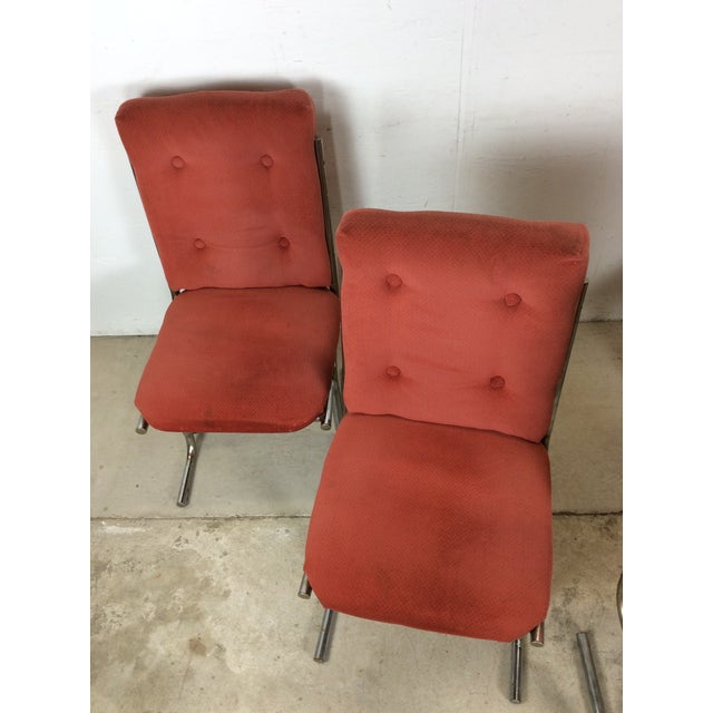 1970s Set of 5 Vintage Upholstered Dining Chairs With Chrome Cantilever Base For Sale - Image 5 of 18