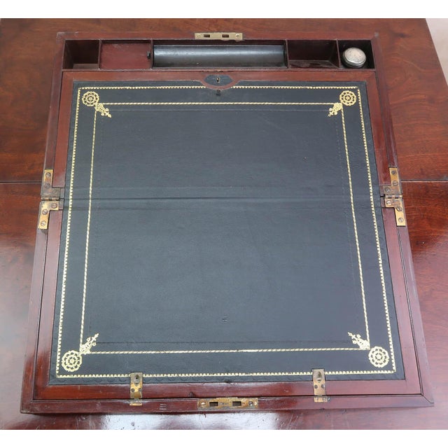 Large Antique English Campaign Brass-Mounted Writing Box, 1840s For Sale - Image 9 of 12