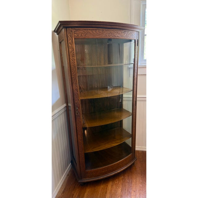Late 19th Century Tiger Oak Curved Glass China Cabinet For Sale - Image 9 of 12
