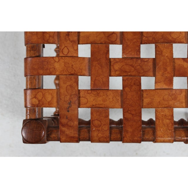 Wood Oak Stool with Cognac Colored Leather Strips in the style of Axel Einar Hjorth, 1930s For Sale - Image 7 of 12