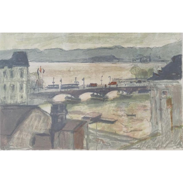Hans Albert Falk, Pont de Zurich avec vue sur la rivière Limmat, Gouache on Paper, Framed For Sale - Image 9 of 9
