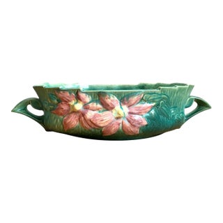Vintage Roseville Green Clematis Ceramic Bowl For Sale