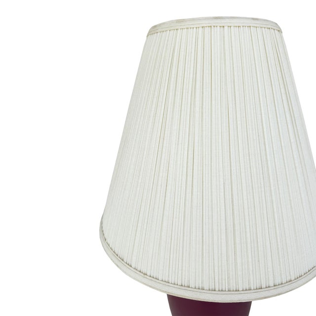 Vintage Sang De Boeuf Oxblood Glazed Ceramic and Brass Table Lamps With Shades - a Pair For Sale In Oklahoma City - Image 6 of 10