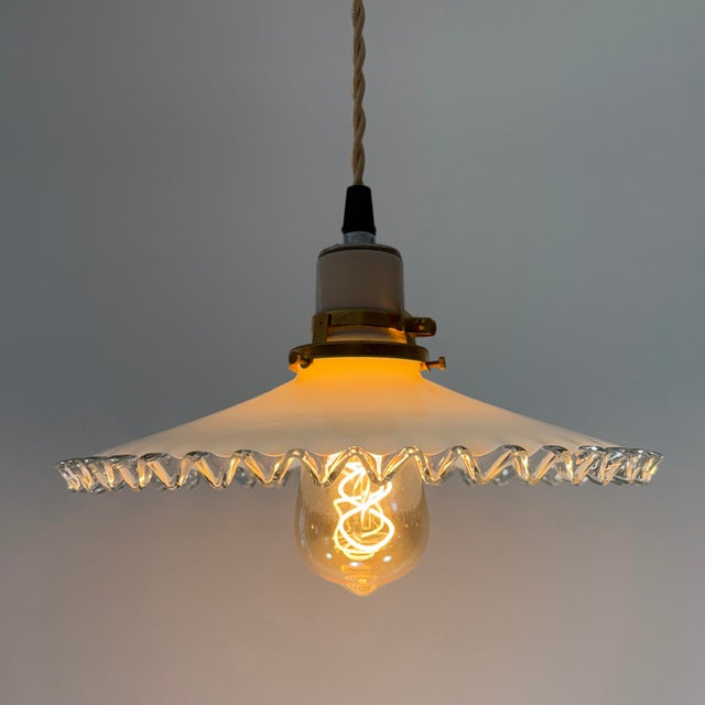 French Provincial French White Opaline Glass “Frill” Pendant Light, 1930s For Sale - Image 3 of 7