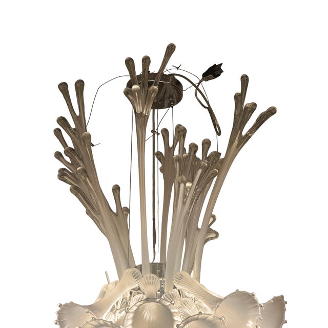 Vintage Hand -Blown Frosted Glass Art Chandlier For Sale - Image 9 of 12
