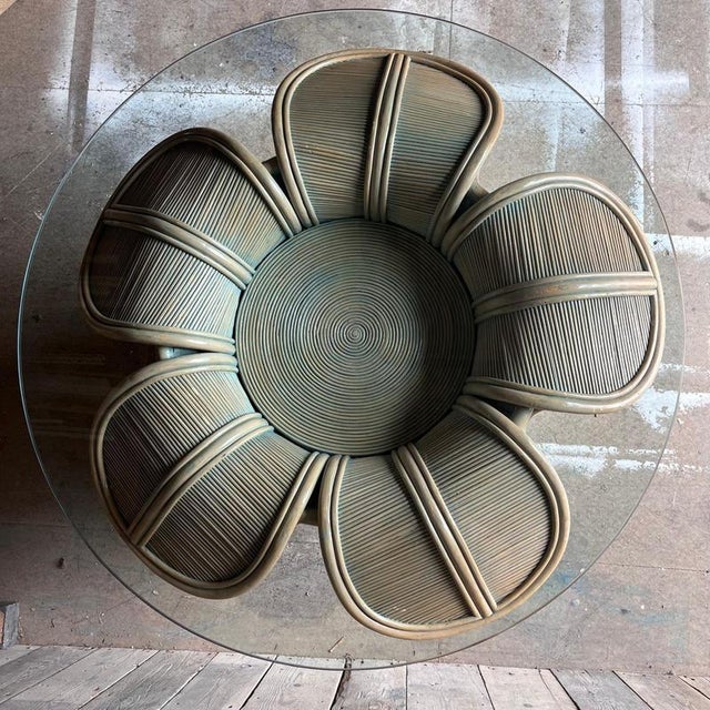 Wood Italian Bamboo Flower Table with Glass Top, 1970s For Sale - Image 7 of 10