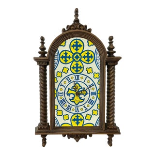 1980s Vintage Boho Chic Jacobean Syroco Burwood Wall Clock For Sale