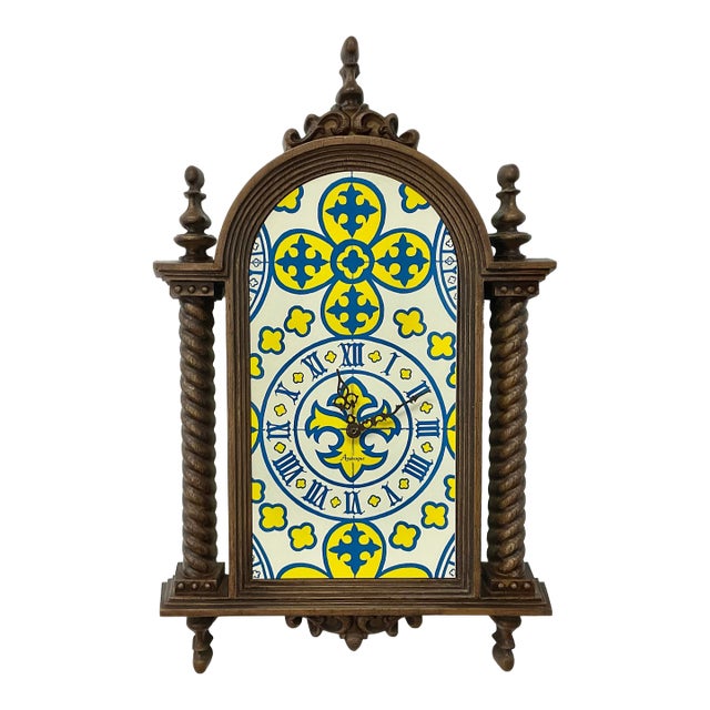 1980s Vintage Boho Chic Jacobean Syroco Burwood Wall Clock For Sale