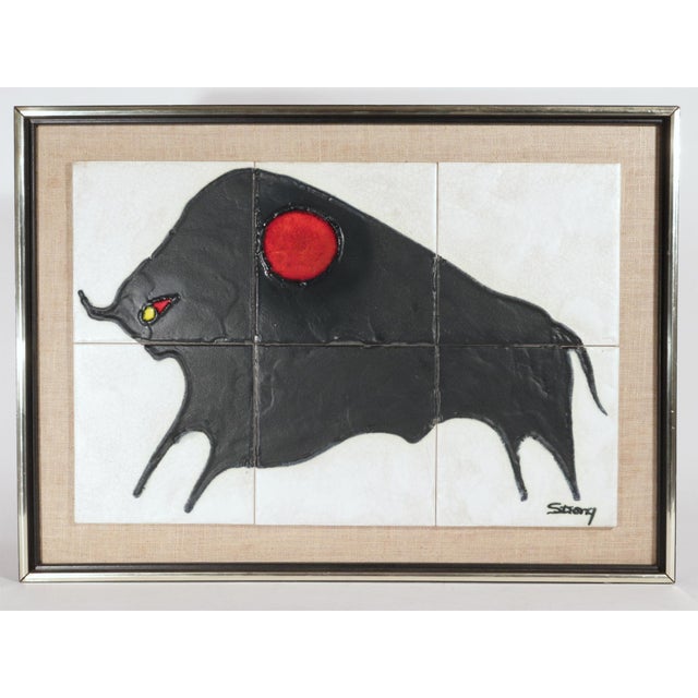 MCM Modernist Tile Picture of a Bull by Harris G. Strong For Sale In Philadelphia - Image 6 of 9
