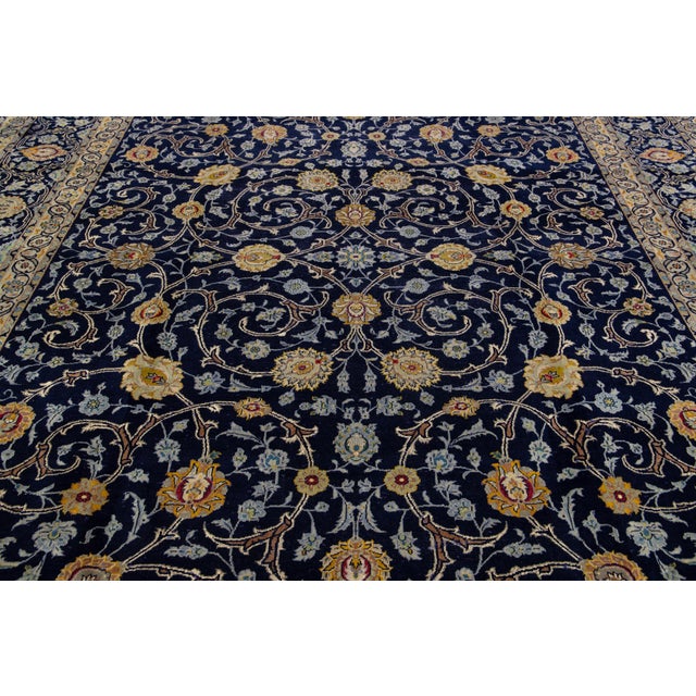 Navy Blue Vintage Handmade Wool Rug in Navy Blue With Allover Motif 10 X 13 For Sale - Image 8 of 11