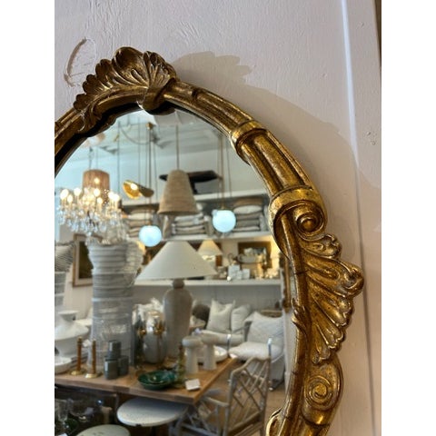 Vintage Gold Leaf Carved Wood Oval Wall Mirror For Sale - Image 10 of 15