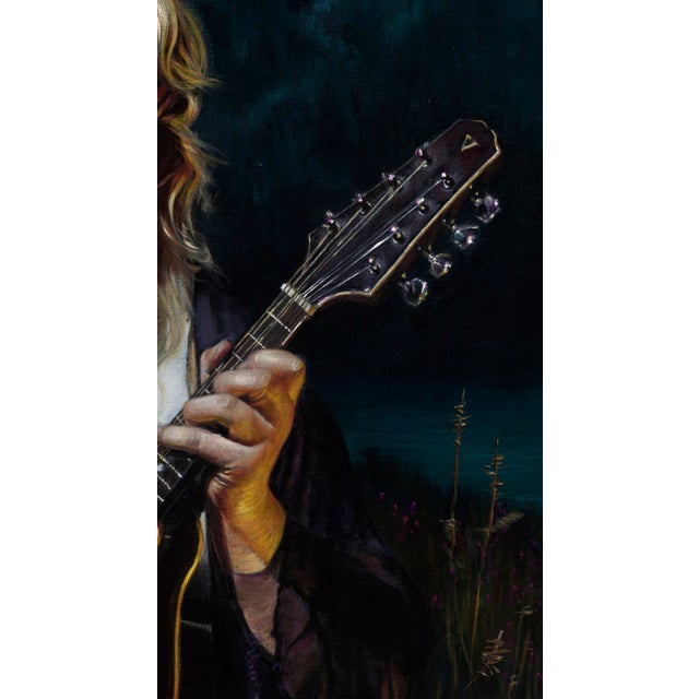 It Took The Night to Believe by Daire Lynch | Oil Painting of a woman playing a mandolin at night For Sale - Image 4 of 5