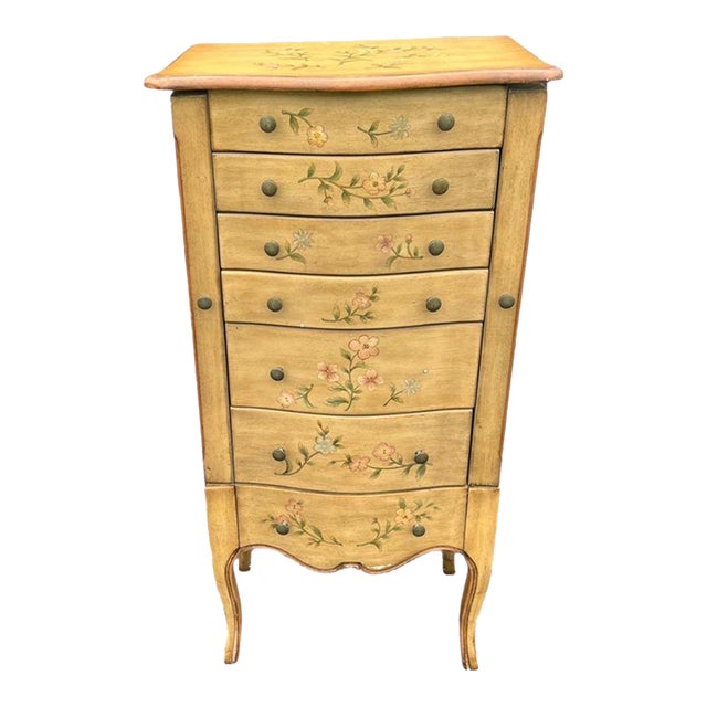 Hand-Painted French Country Style Vintage Jewelry Cabinet For Sale