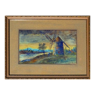 Inlet and Windmill Landscape by William Walker Alexander For Sale