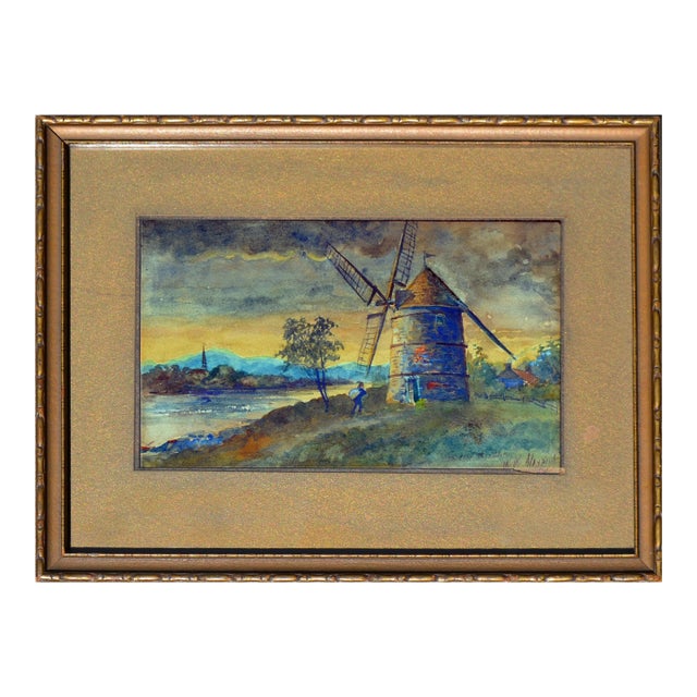 Inlet and Windmill Landscape by William Walker Alexander For Sale