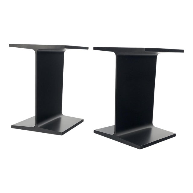 Pair Ward Bennet Black Enamel i Beam End Side Occasional Tables Stands Mint For Sale