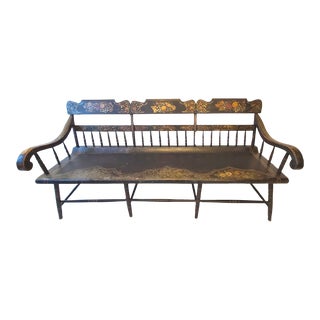 Mid 19th Century Antique American Painted Deacon Windsor Bench Settee For Sale