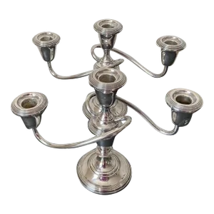 Antique Empire Three Lights Arm Candelabra in Sterling Silver by Fisher- a Pair