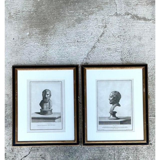 Black Vintage 18th Century Italian Etchings of Roman Busts - Set of 2 For Sale - Image 8 of 12