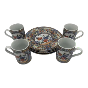 Vintage Horchow Coffee Mugs and Plates, Set of 4