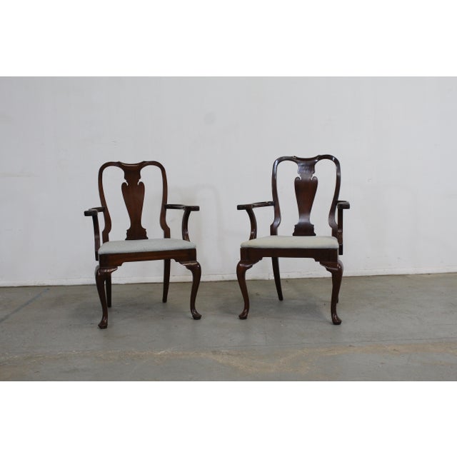 Reproduction Queen Anne Solid Mahogany Arm Dining Chairs a Pair