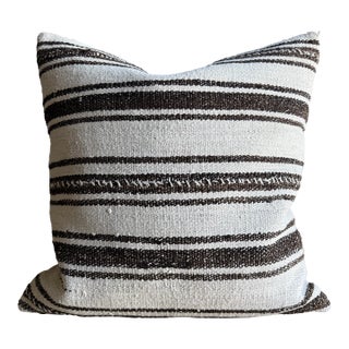 Vintage Rug Pillow Cover With Stripes For Sale