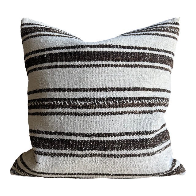 Vintage Rug Pillow Cover With Stripes For Sale