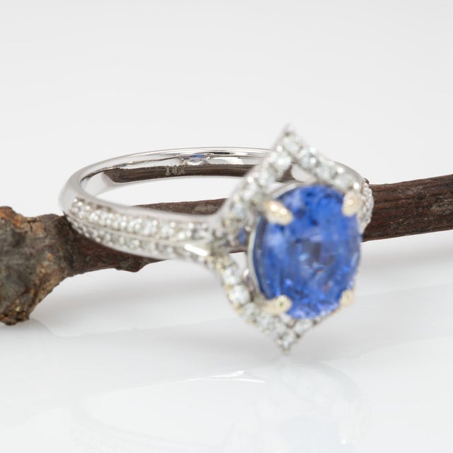 Blue 2.8ct Ceylon Sapphire Ring W Earth Mined Diamonds in Solid 14k Gold Oval 9x7mm, Size 6.75 For Sale - Image 8 of 8