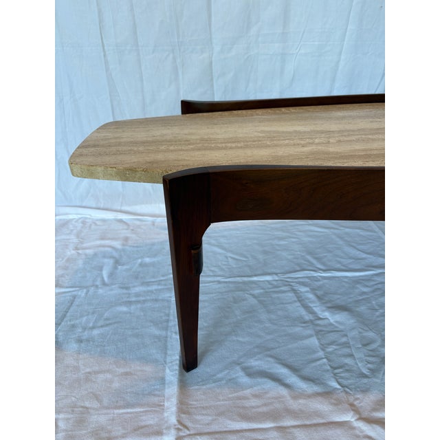 1960s Bertha Schaefer for Singer & Sons Travertine Surfboard Coffee Table Mid Century Danish Modern For Sale - Image 6 of 12