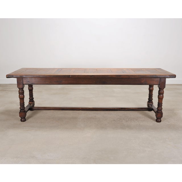Country French Oak Parquetry-Top Farmhouse Dining Table 8 Ft For Sale - Image 17 of 18