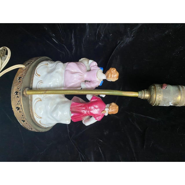 1920s French Porcelain Man and Woman With Lamb Figurative Lamp For Sale - Image 6 of 12