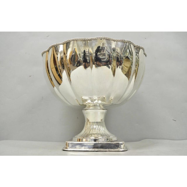 Late 20th Century Regency Style Silver Plated Scalloped Pedestal Punch Bowl Champagne Ice Bucket For Sale - Image 15 of 16