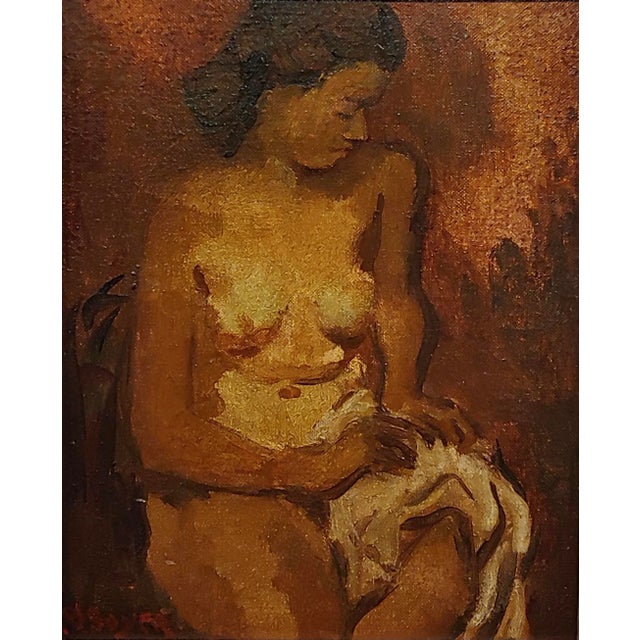 Moses Soyer -1930s Portrait of a Seated Nude Female -Oil painting Oil painting on canvas-board -signed - circa 1930s board...