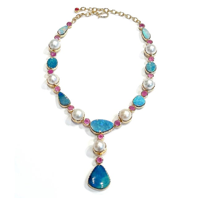 Bochic "Capri" Opal, Natural Ruby & South Sea Pearl Necklace Set 18K & Silver For Sale - Image 4 of 9