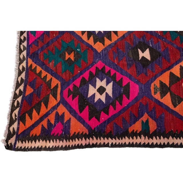 1960s Vintage Turkish Kilim Pink Handmade Tribal Wool Runner For Sale - Image 4 of 8