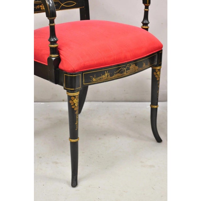 Mid 20th Century Mid 20th Century Union National Chinoiserie English Regency Black Painted Dining Chair - Set of 6 For Sale - Image 5 of 13